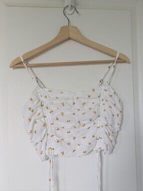 Hollister White Floral Drawstring Camisole Crop , Ruched corset-style Top Size M